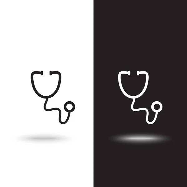 Icona dello stetoscopio a linea sottile su sfondo bianco su sfondo bianco e nero — Vettoriale Stock