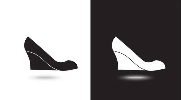 Vector pictogram vrouwelijke schoenen op zwarte en witte achtergrond — Stockvector