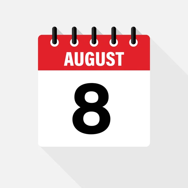 Agosto. Vector plano icono de calendario diario. Fecha y hora, día, mes. Vacaciones . — Archivo Imágenes Vectoriales