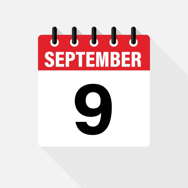 Września. Wektorowa płaska ikona kalendarza dziennego. Data i godzina, dzień, miesiąc. Holiday — Wektor stockowy