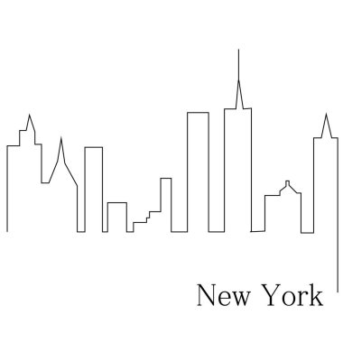New York'ta tek çizgi çizimi. Sürekli çizgi. Elle çizilmiş minimalist illüstrasyon, vektör.