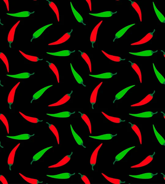 Nahtloses Muster mexikanisches Gemüse rot, grün, gelb bittere Chilischoten auf schwarzem Hintergrund, Menüeinband für ein mexikanisches Restaurant oder Druck auf Stoff — Stockvektor