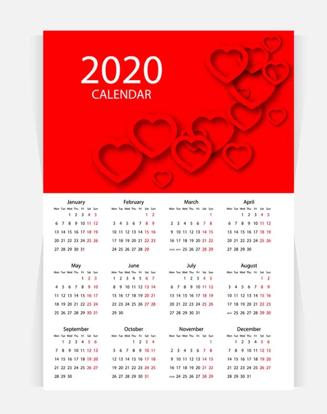 Calendario vettoriale 2020 nuovo design — Vettoriale Stock