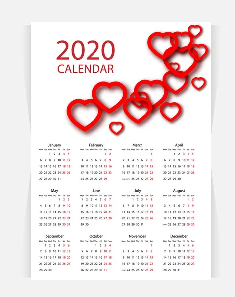 Calendario vettoriale 2020 nuovo design — Vettoriale Stock