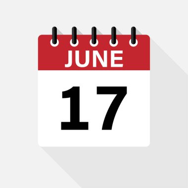 June Takvim Simgesi. Gölgeli Takvim Simgesi. Düz stil. Tarih, gün ve ay.