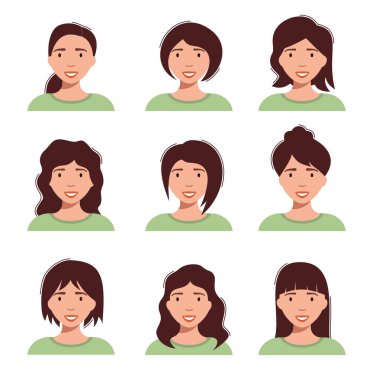 Gülen kız avatarı. Güzel, gülümseyen kadın. Beyaz arkaplanda düz simge. Kişiliğin. vektör illüstrasyonu