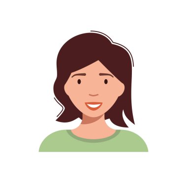 Gülen kız avatarı. Güzel, gülümseyen kadın. Beyaz arkaplanda düz simge. Kişiliğin. vektör illüstrasyonu