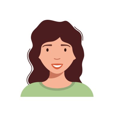 Gülen kız avatarı. Güzel, gülümseyen kadın. Beyaz arkaplanda düz simge. Kişiliğin. vektör illüstrasyonu