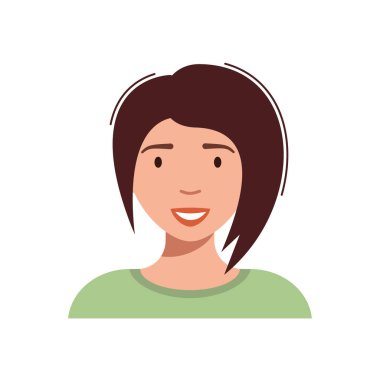 Gülen kız avatarı. Güzel, gülümseyen kadın. Beyaz arkaplanda düz simge. Kişiliğin. vektör illüstrasyonu