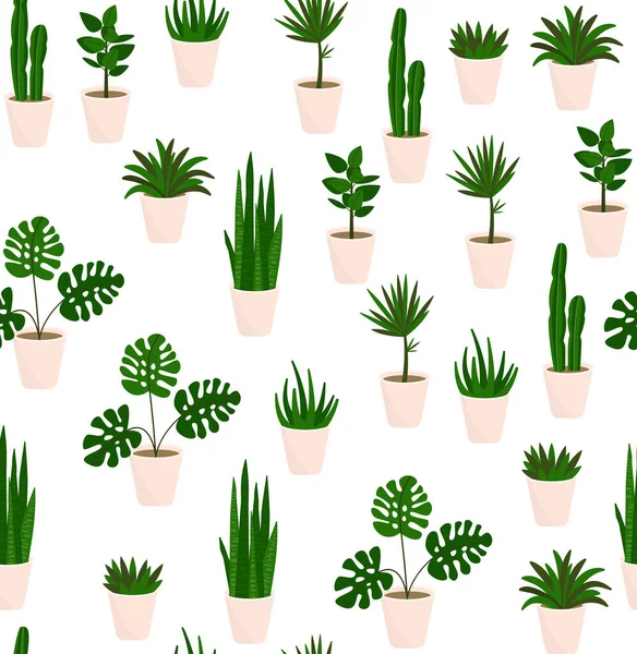 Растения без швов. Повторяющаяся векторная иллюстрация различных абстрактных комнатных растений на прозрачном фоне. — стоковый вектор