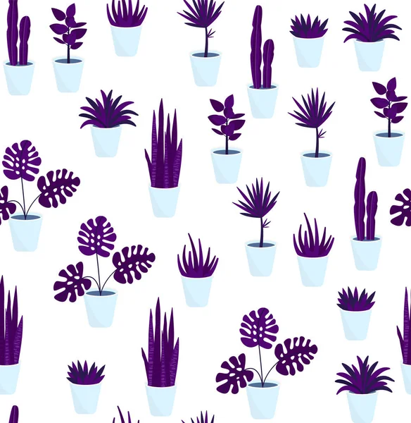 Houseplants seamless pattern. Opakované vektorové ilustrace různých abstraktních rostlin na průhledném pozadí. — Stockový vektor