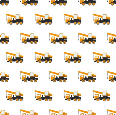 İnşaat İzli Kusursuz Desen: Dipper, Bulldozer, Traktör, Kazıcı, Beton Karıştırıcı. Düz Vektör İllüstrasyonu. eps