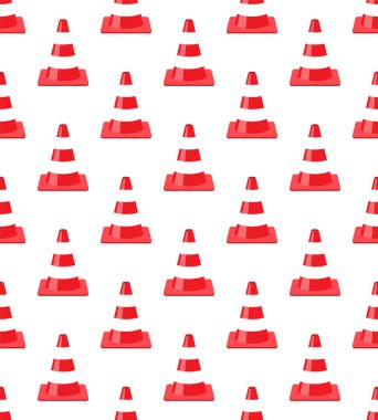 Yol konileri pürüzsüz desen oluşturuyor. Şeffaf arkaplanda tekrarlanan vektör çizimi. Yol konileri, ağ için trafik konileri, tasarım, ambalaj kağıdı, kumaş, duvar kağıdı.