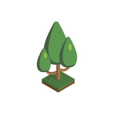 İzometrik perspektifte ağaç, çokgen tarzda, beyaz arkaplanda izole. EPS