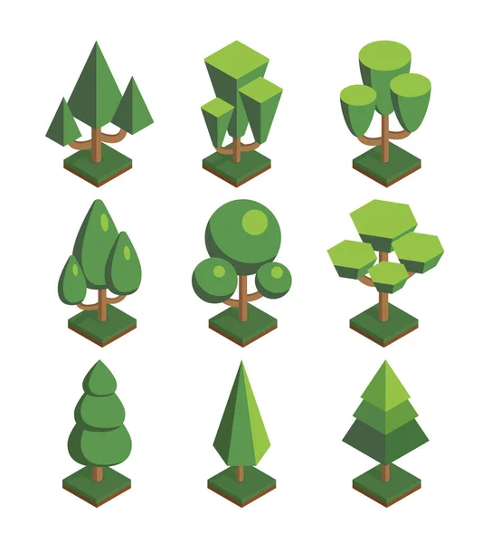 一组树木在等距角度 多边形风格 隔离在白色背景 Eps — 图库矢量图片