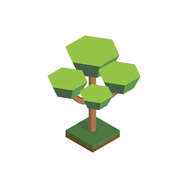 Träd Isometriskt Perspektiv Polygonal Stil Isolerad Vit Bakgrund Eps — Stock vektor