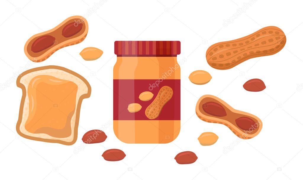 Vector illustration set of peanuts on white background eps
