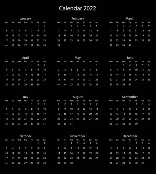 Calendario Anual 2020 Calendario Anual Meses — Vector de stock