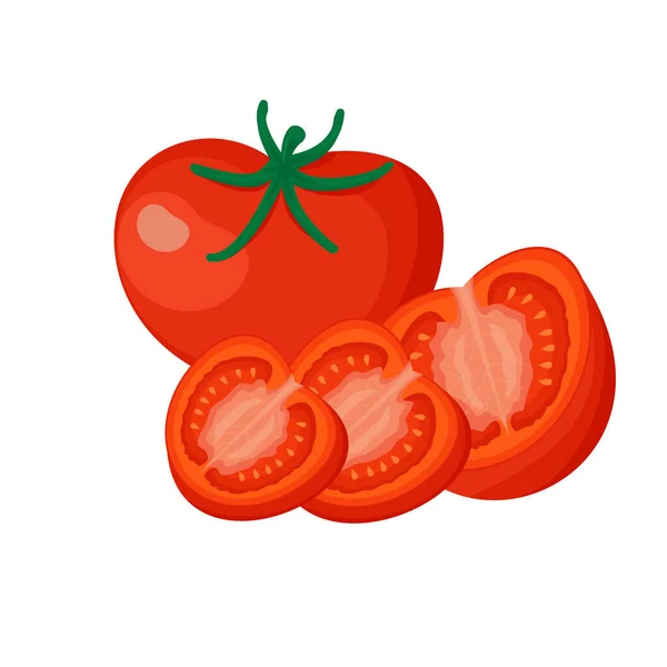 Tomate Rojo Fresco Vegetal Aislado Sobre Fondo Blanco Icono Del — Vector de stock