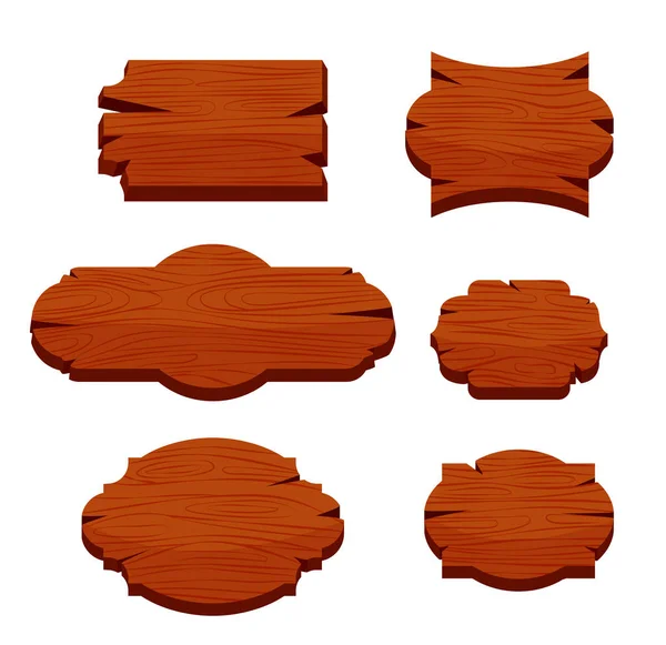 6つの図形の木製の看板のセット ベクターイラスト Eps10 — ストックベクタ
