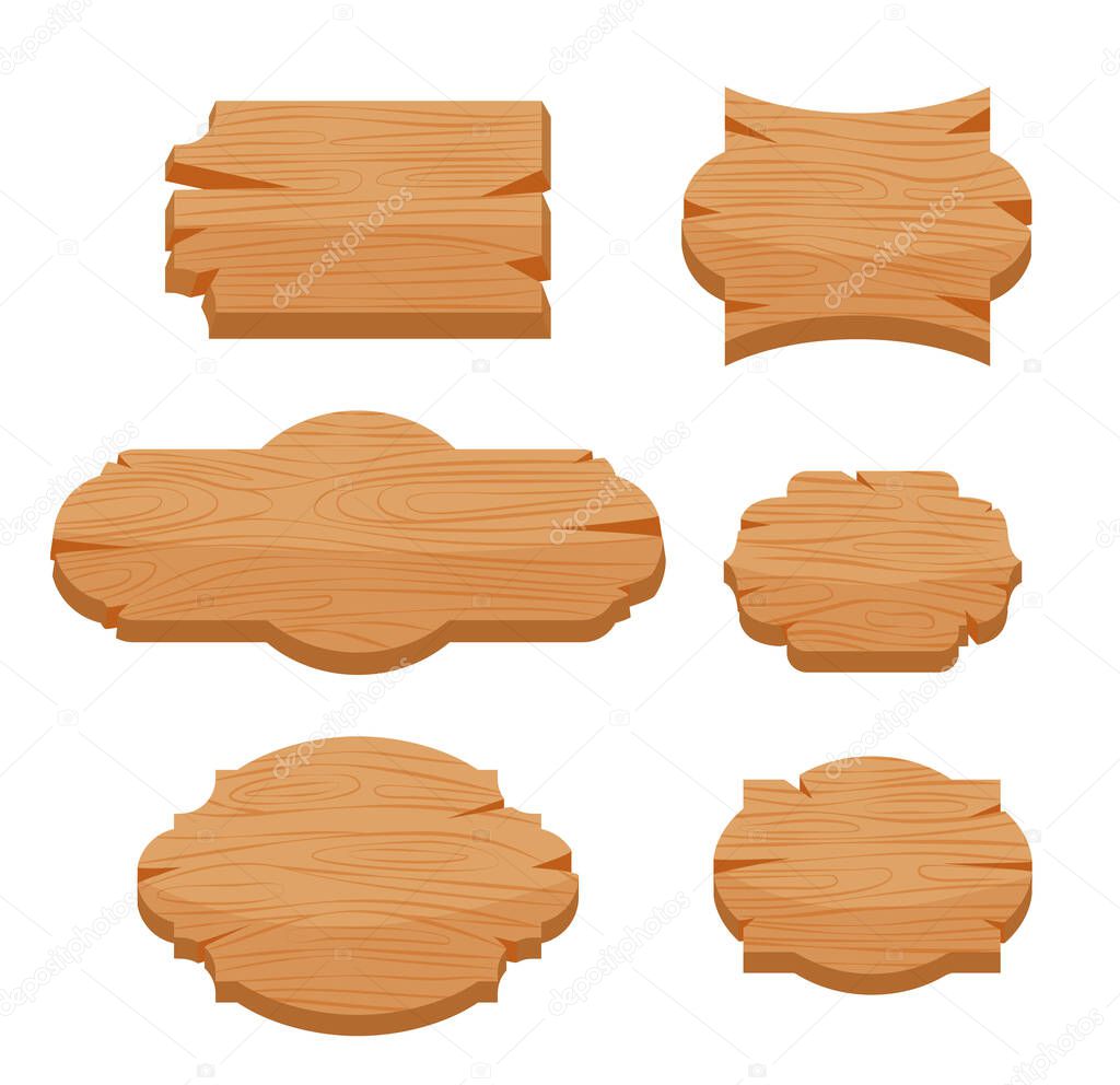 Set of 6 shapes wooden sign boards. Vector illustration EPS10