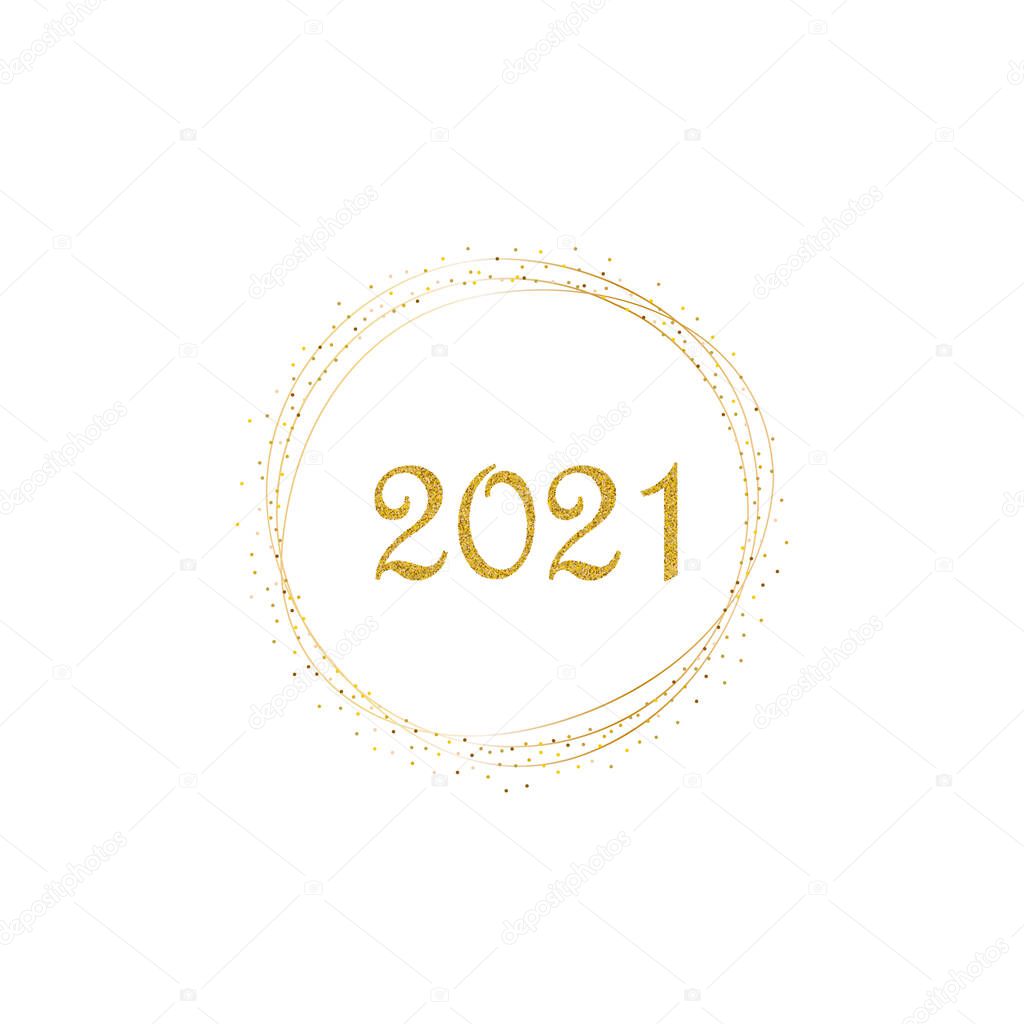 Golden confetti with the text 2021, Happy New Year. Eps 10 vector file.