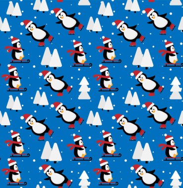 Mutlu noeller, penguenlerle, vektörle.