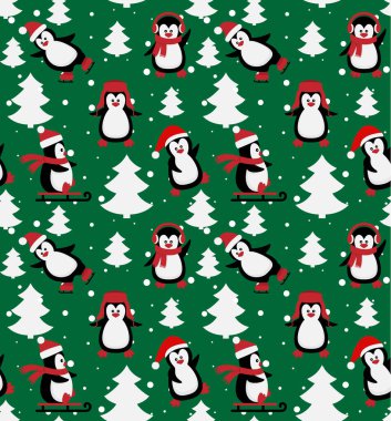 Mutlu noeller, penguenlerle, vektörle.