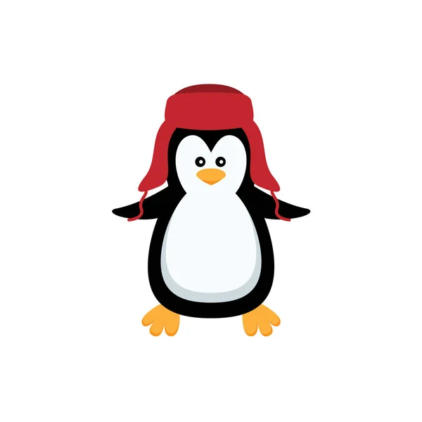 Noel Pengueni Komik Kar Hayvanları Sevimli Penguenler Kış Şapkalı Çizgi — Stok Vektör