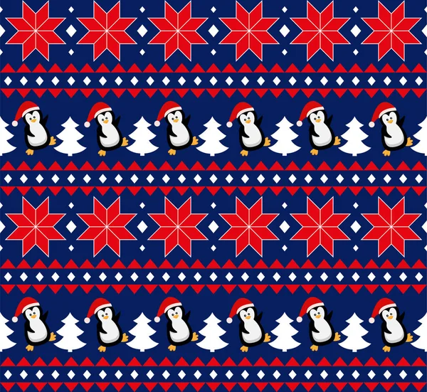 God Jul sömlöst mönster med pingviner, i vektor. — Stock vektor