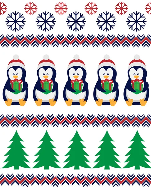 Feliz Natal sem costura padrão com pinguins, em vetor. — Vetor de Stock