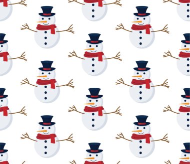 Kardan adamla kusursuz bir Noel deseni. Duvar kağıdı, ambalaj kağıdı, şablon dolguları, kış selamları, web sayfası geçmişi, Noel ve yeni yıl tebrik kartları için mükemmel.