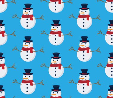 Kardan adamla kusursuz bir Noel deseni. Duvar kağıdı, ambalaj kağıdı, şablon dolguları, kış selamları, web sayfası geçmişi, Noel ve yeni yıl tebrik kartları için mükemmel.