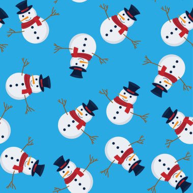 Kardan adamla kusursuz bir Noel deseni. Duvar kağıdı, ambalaj kağıdı, şablon dolguları, kış selamları, web sayfası geçmişi, Noel ve yeni yıl tebrik kartları için mükemmel.
