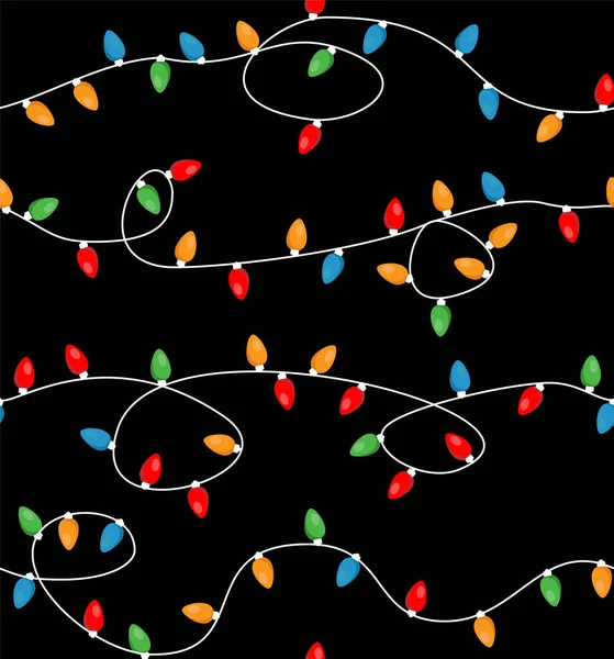 Rode Groene Feestdagen Kerstmis Nieuwjaar Verstrengeld String Kleurrijke Lichten Witte — Stockvector