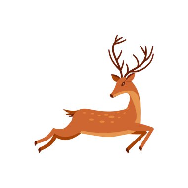 Geyik simgesi. Çizgi film hayvan tasarımı. Vektör illüstrasyonu beyaz arkaplanda izole edildi.