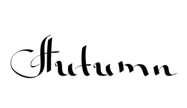 Merhaba Autumn mektup metni. Mürekkep fırçası kalem vektör kaligrafisi. Mevsimlik el yazısı. eps