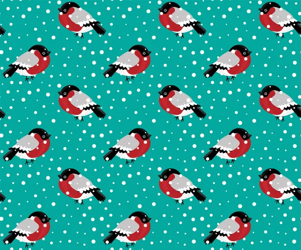 Seamless pattern of bullfinch and snow. eps