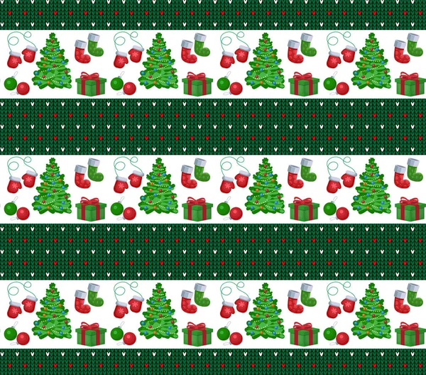 Gebreid Kerst Nieuwjaarspatroon Wol Breien Trui Ontwerp Behang Inpakpapier Textiel — Stockvector