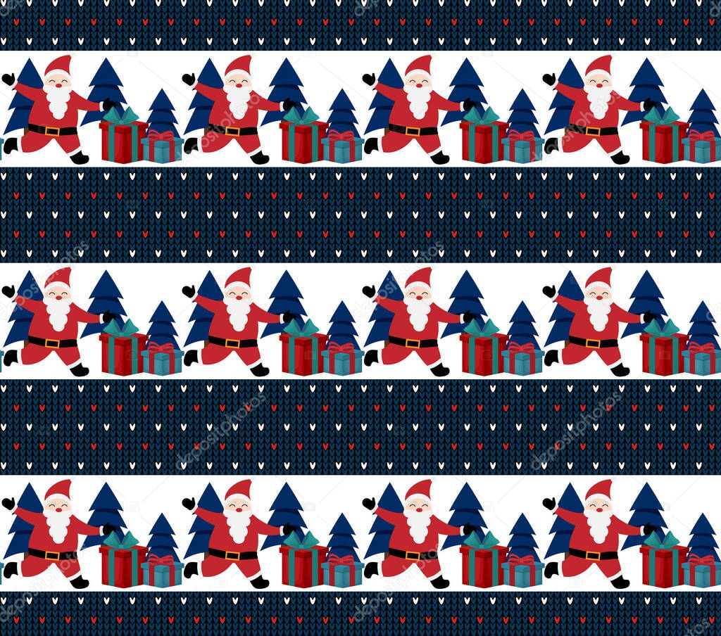 Knitted Christmas and New Year pattern. Wool Knitting Sweater Design. Wallpaper wrapping paper textile print. Eps 10
