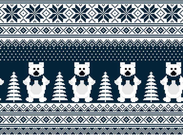 Pixel Padrão Natal Ano Novo Ursos Ilustração Vetorial Eps — Vetor de Stock