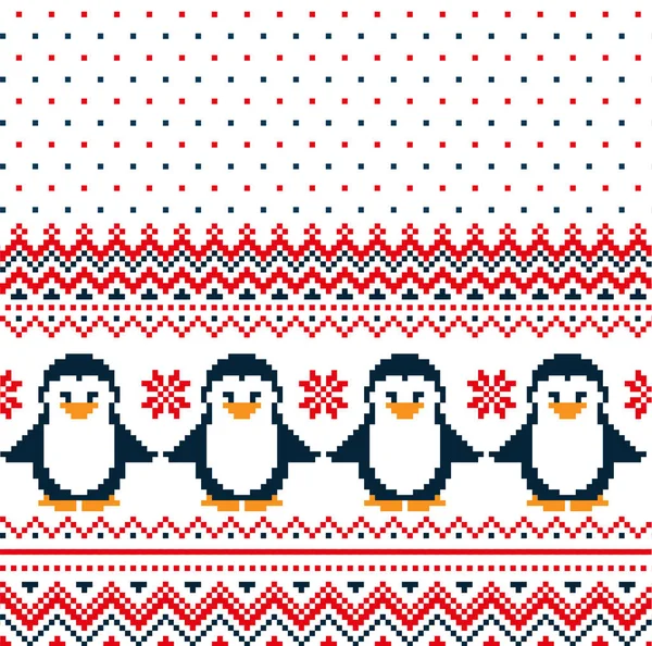 Silvester Muster Pixel mit Pinguin Vektor Illustration — Stockvektor