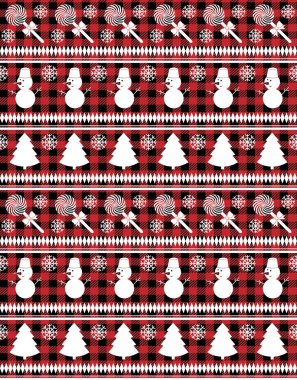 Müzik sayfasının arka planında ekose Noel çanları var. Şenlikli, kusursuz desen. Vektör çizimi. eps
