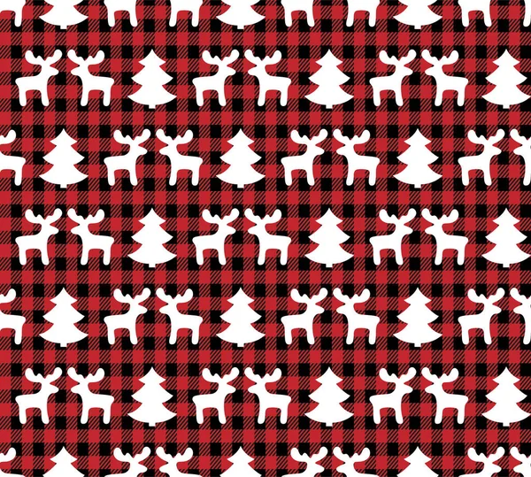 Buffalo Plaid Christmas Jingle Bells Achtergrond Van Muziekpagina Feestelijke Naadloze — Stockvector