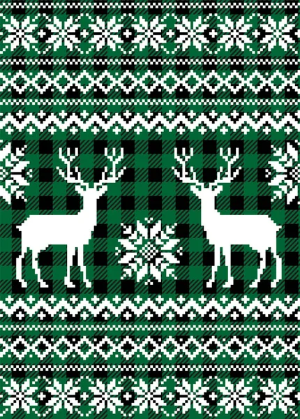 Weihnachten Und Neujahr Muster Bei Buffalo Plaid Festlicher Hintergrund Für — Stockvektor