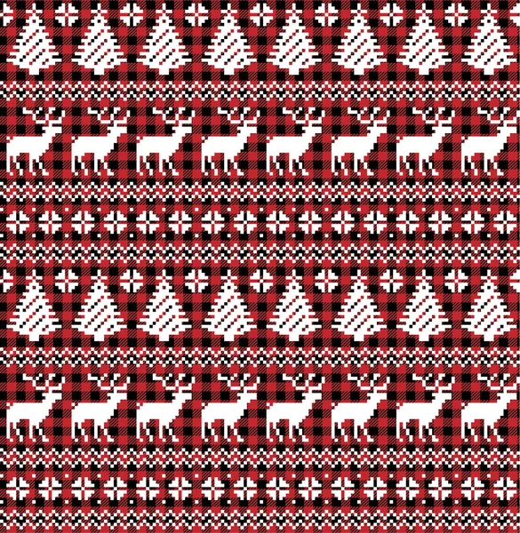 Weihnachten Und Neujahr Muster Bei Buffalo Plaid Festlicher Hintergrund Für — Stockvektor