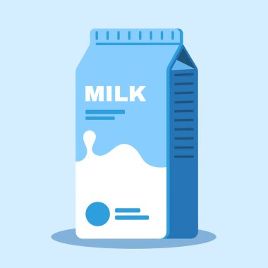 Süt kutusu vektör çizimi. Düz süt kutusunun vektör çizimi. Gıda ambalajı, süt ürünleri etiketleri ve marketle ilgili tasarımlar için idealdir..