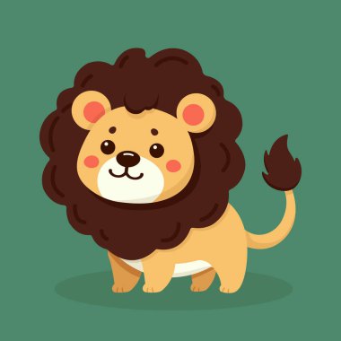 Çocuklar, çıkartmalar, çocuk resimleri ve eğitim materyalleri için şirin aslan vektör çizimi