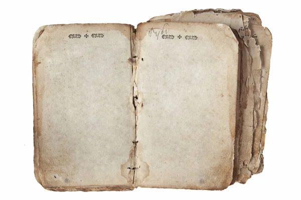 Eski kitap üzerinde izole beyaz arka plan üzerinde beyaz sayfaları ile