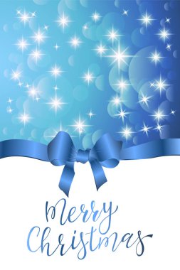 mavi fiyonklu mavi ve beyaz Noel kartı